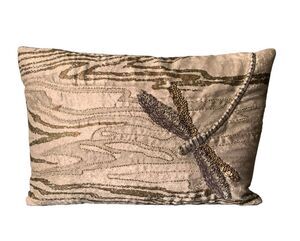 MICHAEL ARAM gray BEADED artsy DRAGON FLY 8” x 10” DECORATIVE PILLOW